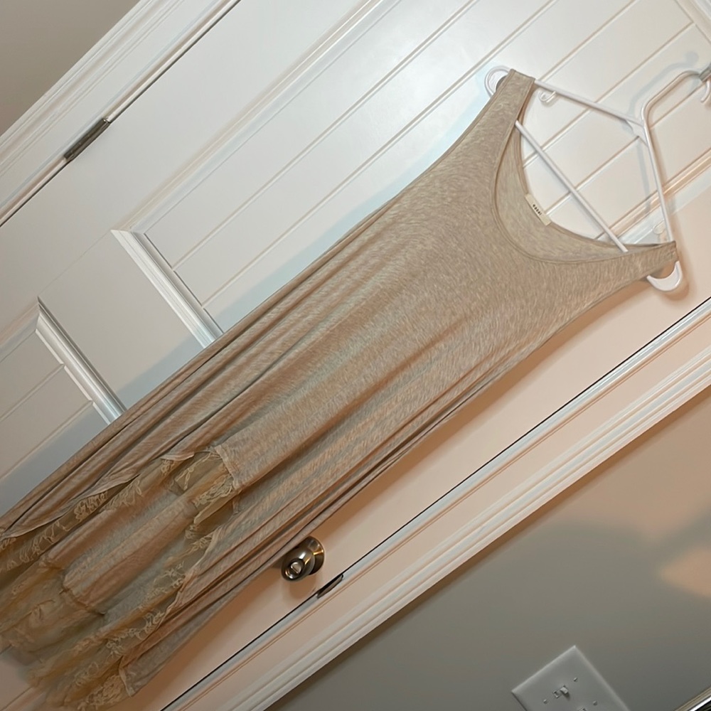 Easel Tunic, Taupe with lace edging, Size L